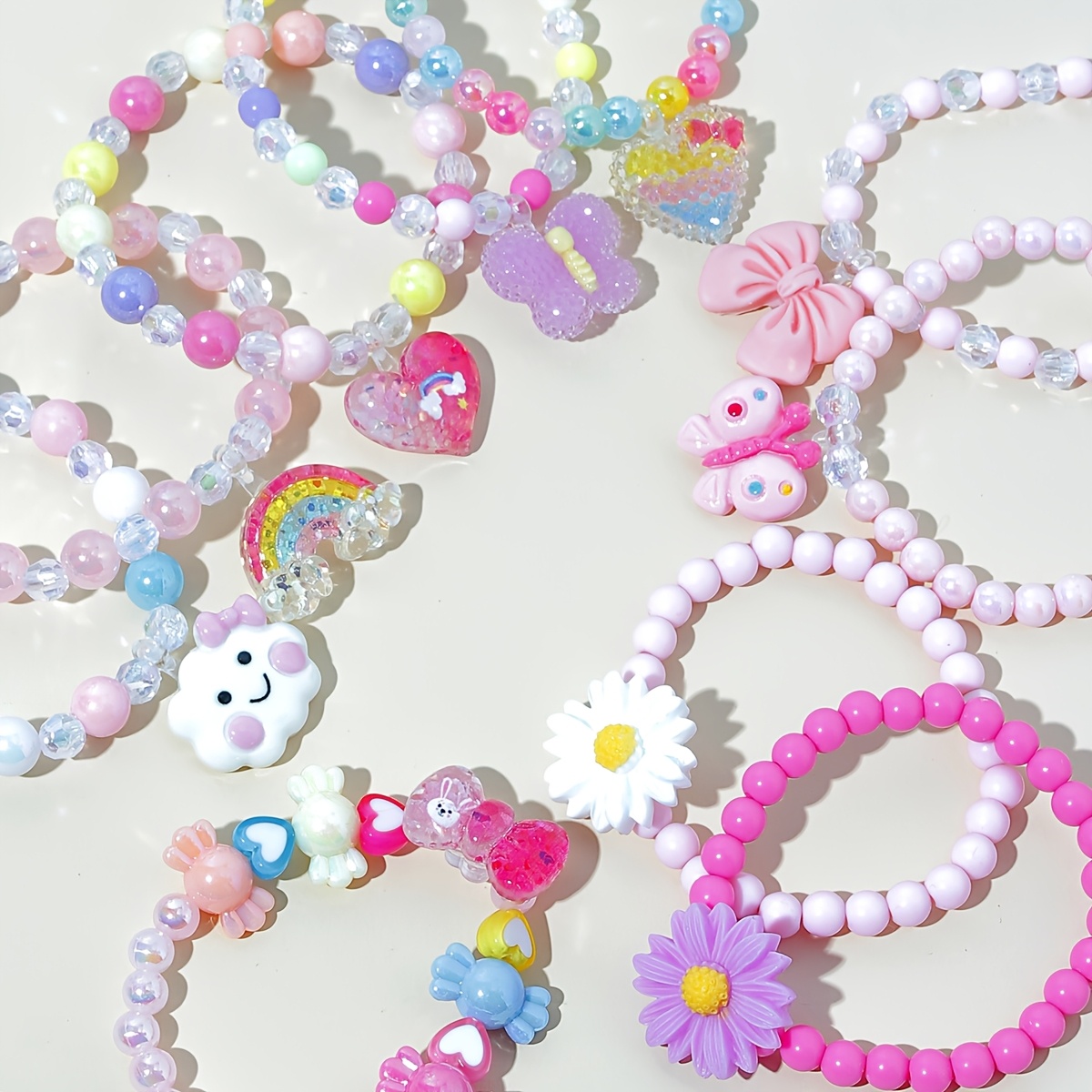 10pc Cloud Rainbow Beaded Bracelet Set, Cute Charm Gift